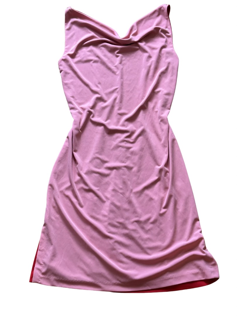 Elegant Pink & Red Cowl Neck Reversible Midi Dress